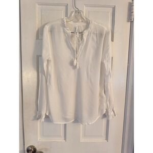 LIVERPOOL‎ Women's Sz S Tie Top White Gauze Popover Top Beach Casual Lightweight